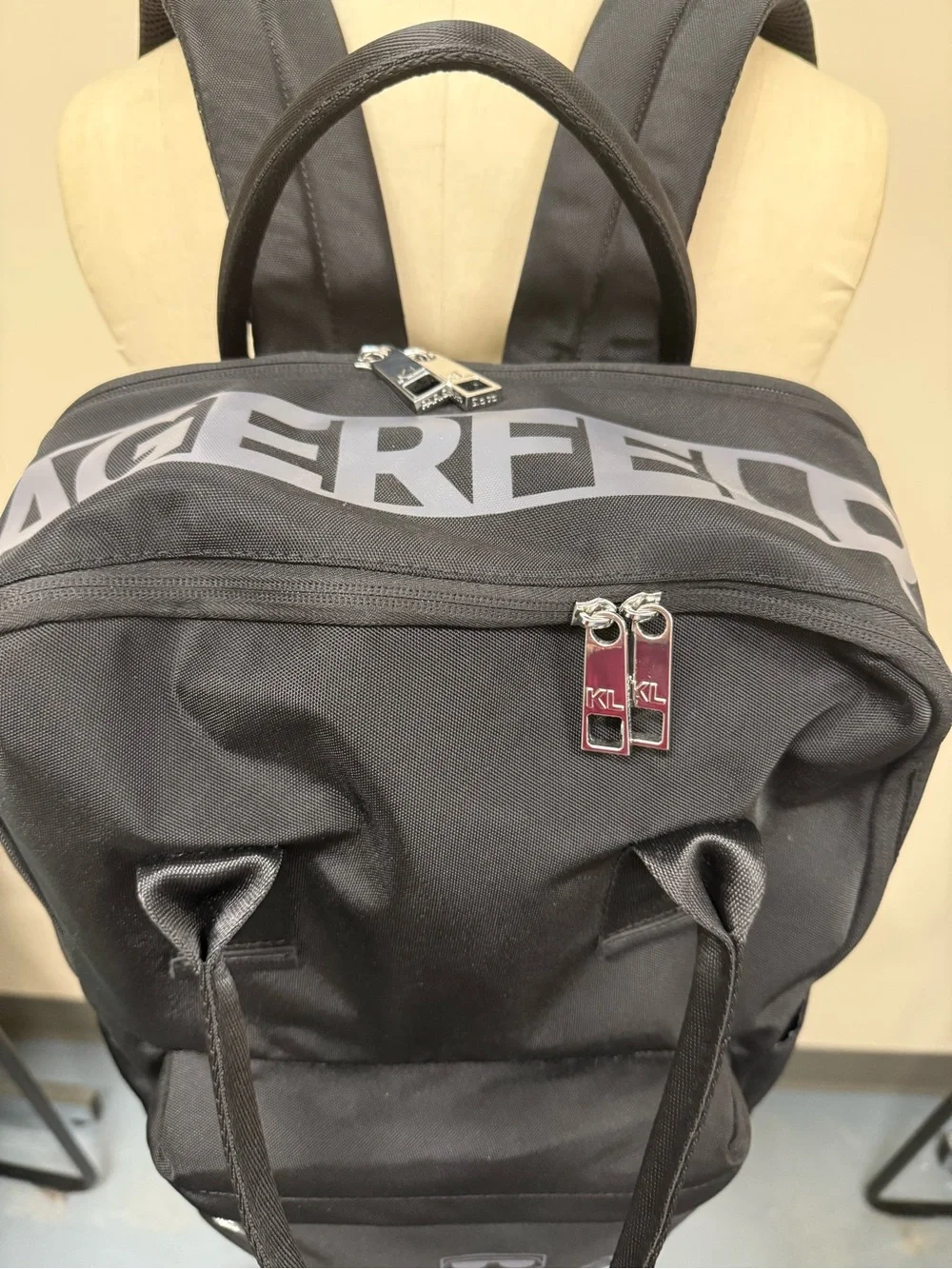 Karl Lagerfeld Black Backpack with Icon Graphic NWT Kitty Karl